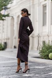 Women’s Black Long Shirt Dress with Buttons and Belt