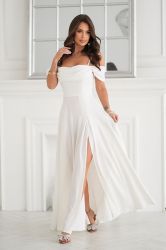 Women's White Off-Shoulder Long Dress with Slit