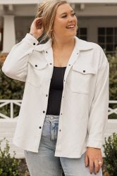 Women’s Plus Size White Textured Shirt Jacket