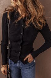 Women’s Black Fitted Cardigan with Buttons