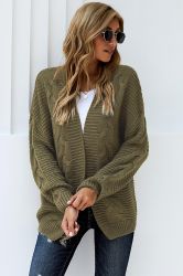 Women’s Olive Green Knitted Cardigan with Wide Sleeves