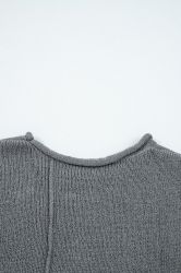 Women’s Grey Women’s Sweater with Hollow Knit and 7/8 Sleeves