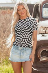 Women's Black and White Checkered T-Shirt