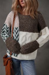 Women’s Brown and White Knit Sweater