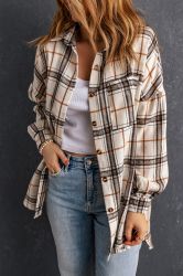 Women's Oversized Plaid Pattern Shacket with Slits