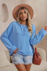 Women’s Blue Hoodie with Buttons