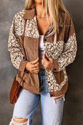 Women’s Brown Corduroy Jacket with Leopard Print