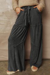 Women’s Light Pink Wide-Leg Pants with Drawstring and Pockets