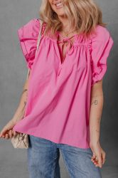 Women’s Pink Cotton Blouse with Tie Neck