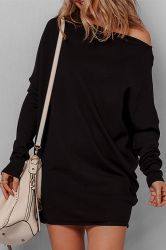 Women’s Black Sweater Dress with Off-Shoulder Design
