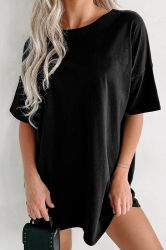 Black Cotton Oversized T-Shirt Tunic with Short Sleeves