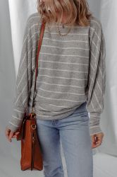 Women's Gray Striped Long Sleeve Blouse
