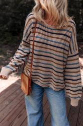 Women’s Knitted Striped Sweater in Beige, Brown and Blue