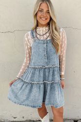 Women’s Light Blue Denim Overall Dress with Buttons