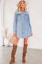Women’s 100% Cotton Denim Shirt Dress