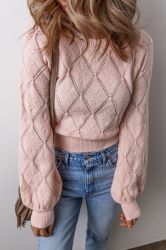 Women’s Cropped Knitted Sweater in Powder Pink