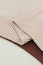 Дамски пуловер с color block дизайн в бежово, черно и кафяво