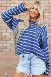 Women’s Navy and White Striped Sweater