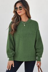 Women's Green Knitted Sweater with Textured Design