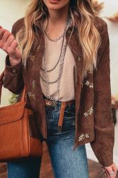 Дамско яке в кафяв цвят, рипсено кадифе