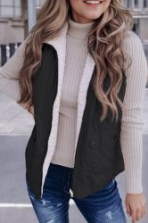 Women’s Reversible Vest with Quilted and Sherpa Sides in Black and White