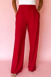 Women's High Waist Red Wide Leg Pants