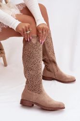 Women's Faux Suede Knee-High Boots with Cutout Design