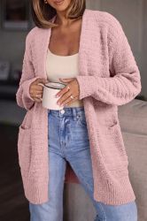 Women's Long Pink Cardigan with Pockets