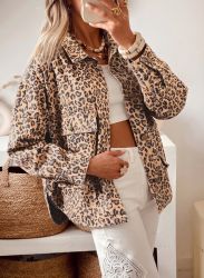 Women's Leopard Print Denim Jacket in 100% Cotton