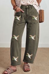 Women's Cotton Wide-Leg Jeans with Duck Print