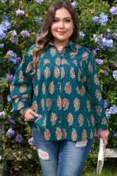 Women's Plus Size Cotton Floral Print Shirt