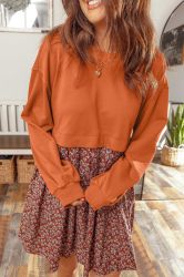 Women's Two-Tone Dress with Orange Top and Floral Print