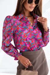 Дамска риза с дълъг ръкав и абстратен принт, 100% памук