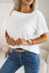 White Textured Ruffled Trim V Neck Flutter Flowy Top