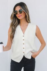 White V Neck Buttoned Sweater Vest