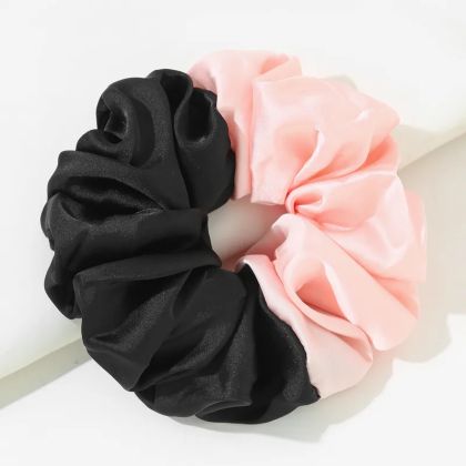 Black and Pink Satin Hair Scrunchie