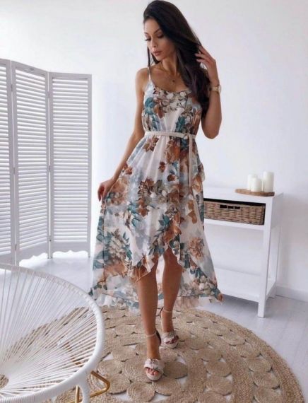 Асиметрична рокля с летен десен