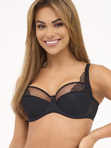 Black Semi-Rigid Bra with Lace and Decorative Embroidery Gaia