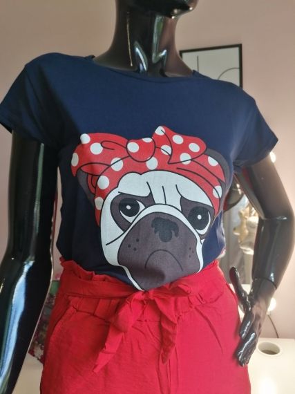 Тъмносиня тениска с щампа куче
