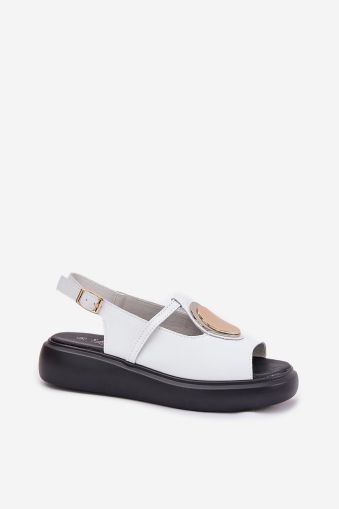 Women’s White Leather Platform Sandals with Decorative Detail – S.Barski