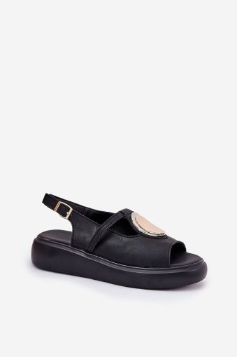 Women’s Black Leather Platform Sandals with Decorative Detail – S.Barski