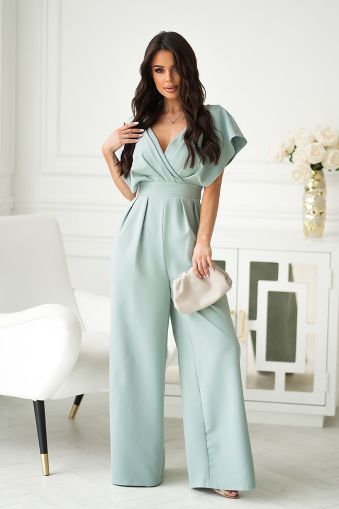 Elegant Light Green Jumpsuit with Draped Neckline