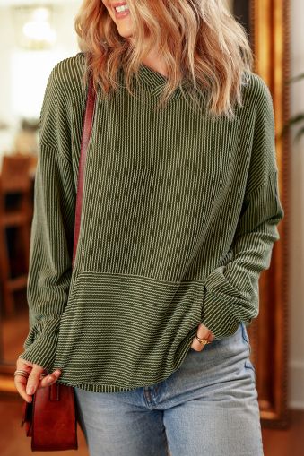 Jungle Green Twisted Rib Texture Solid Hoodie