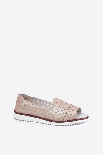  Women’s Leather Ballerina Flats with Open Toes and Cutout Design
