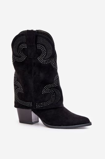 Women’s Black Mid-Calf Cowboy Boots with Decorative Studs
