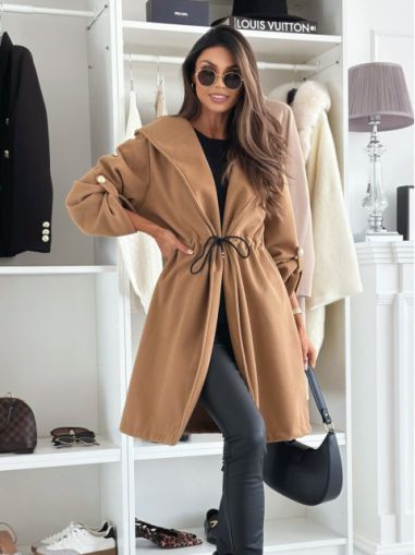 Women’s Camel Coat with Waist Tie