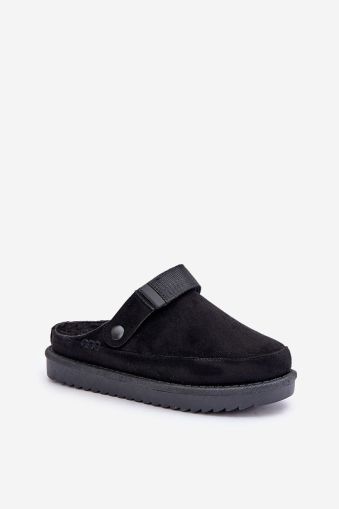 Women’s Black Eco Suede Platform Slippers with Warm Lining