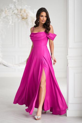 Women's Violet Off-Shoulder Long Dress with Slit