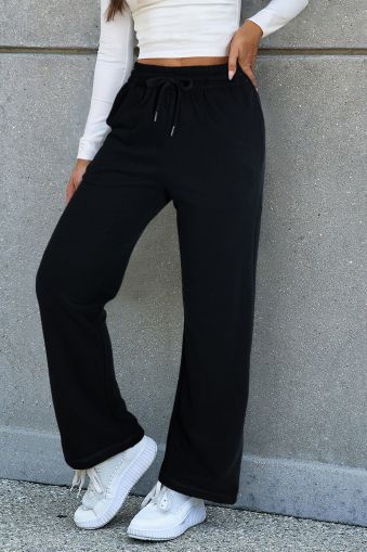 Women’s Black Fleece Lined Pants with Drawstring Waist