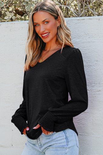 Women’s Black Long Sleeve Blouse with V-Neck